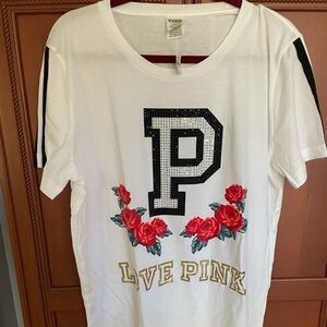 PINK Bling Short Sleeve T Shirt. Women’s Size Large NWT